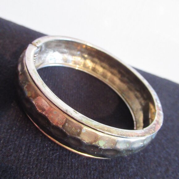 Vintage, Copper Clip on Bangle Bracelet, Multi faceted, Hammered, Hexagon - Picture 6 of 8